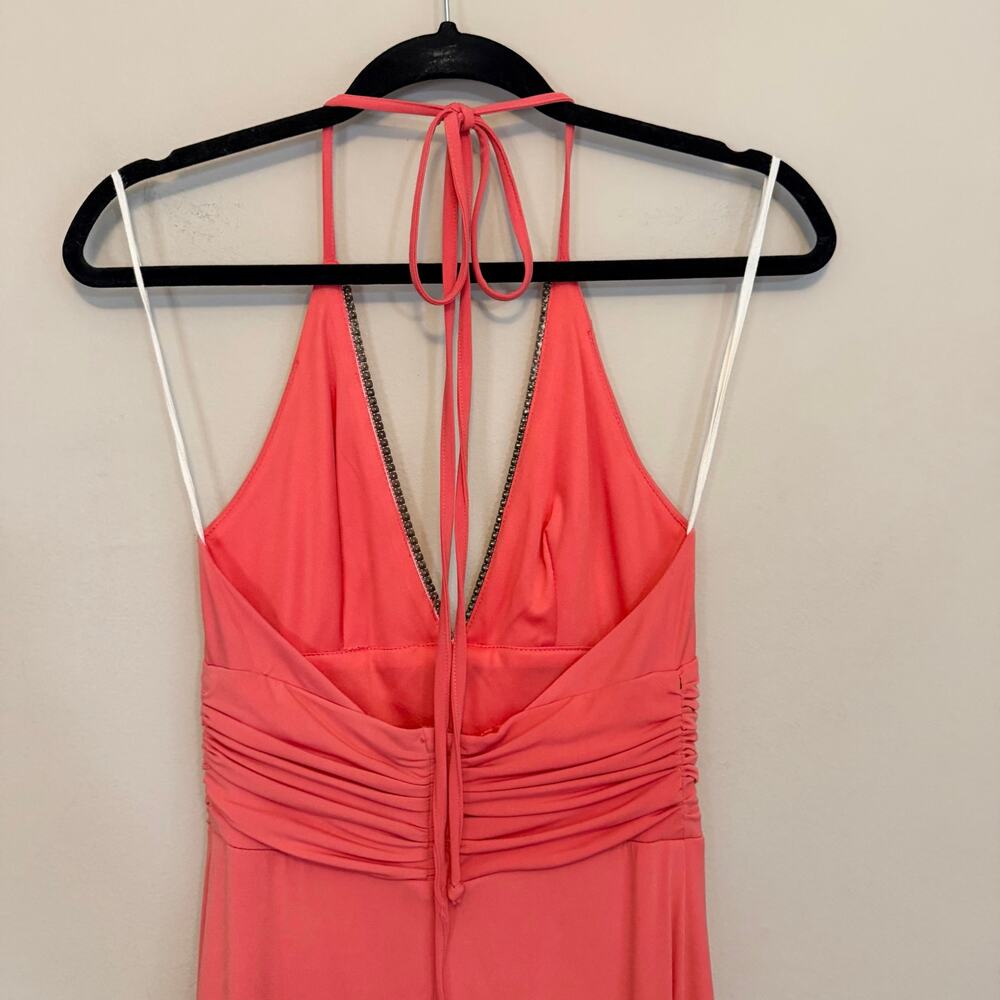 Bari Jay Halter Gown s Coral Pink Rhinestone Prom Cocktail Evening Elegant Party - Picture 5 of 9